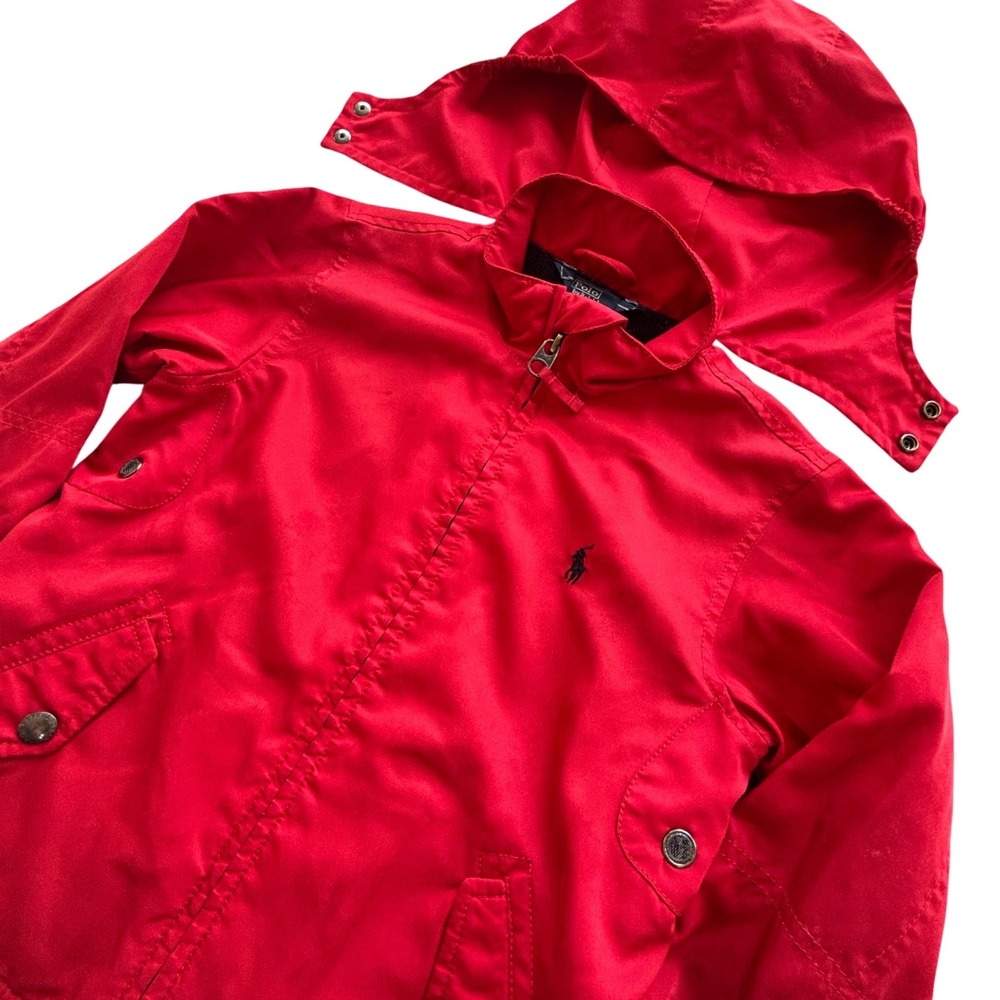VTG Polo Ralph Lauren Jacket Windbreaker Kids 4 Red Detachable Hood Pony Logo